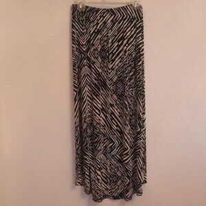 CHICO'S TRAVELERS WOMEN'S SKIRT BLACK CREAM HIGH LOW ELASTIC WAIST SLINKY SIZE 1